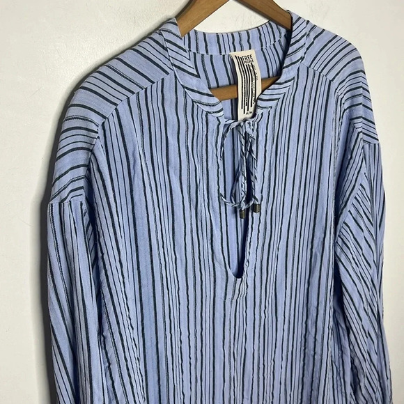 FREE PEOPLE Rhythm Of The Night Striped Rayon Tunic Peasant Blouse - Picture 4 of 9